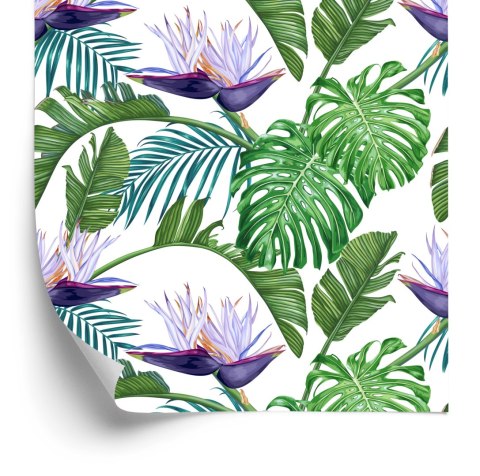 Tapeta Fioletowe Kwiaty Z Liśćmi