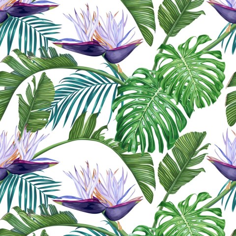 Tapeta Fioletowe Kwiaty Z Liśćmi