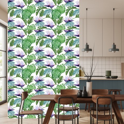 Tapeta Fioletowe Kwiaty Z Liśćmi