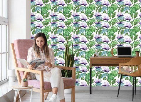 Tapeta Fioletowe Kwiaty Z Liśćmi