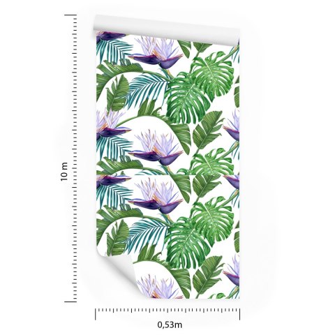 Tapeta Fioletowe Kwiaty Z Liśćmi