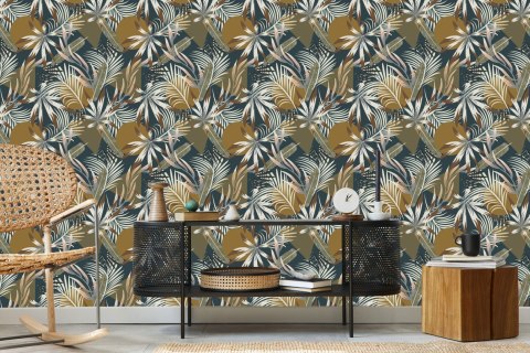 Tapeta Liście I Figury Geometryczne