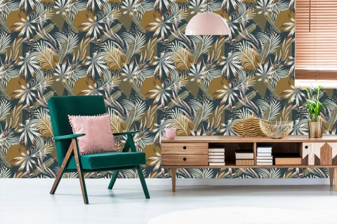 Tapeta Liście I Figury Geometryczne