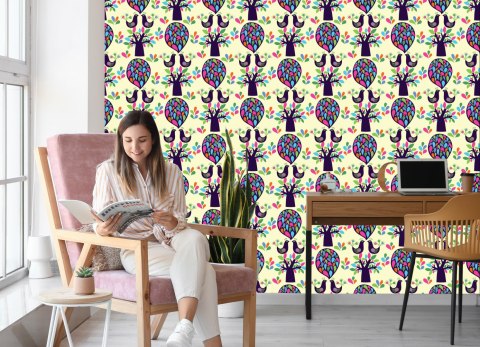 Tapeta Drzewa Ptaki Liście Do Pokoju Dziecka