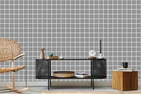 Tapeta Nowoczesna Minimalistyczna Szaro - Biała Krata Tapeta Nowoczesna Minimalistyczna Szaro - Biała Krata