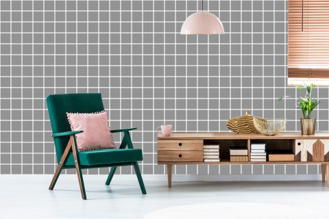 Tapeta Nowoczesna Minimalistyczna Szaro - Biała Krata Tapeta Nowoczesna Minimalistyczna Szaro - Biała Krata