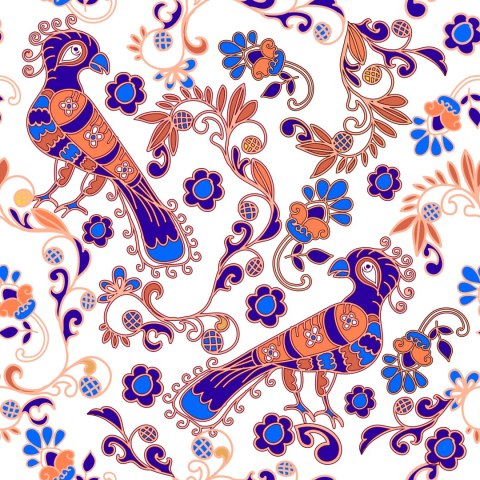 Tapeta Ptaki I Rośliny Ornamenty