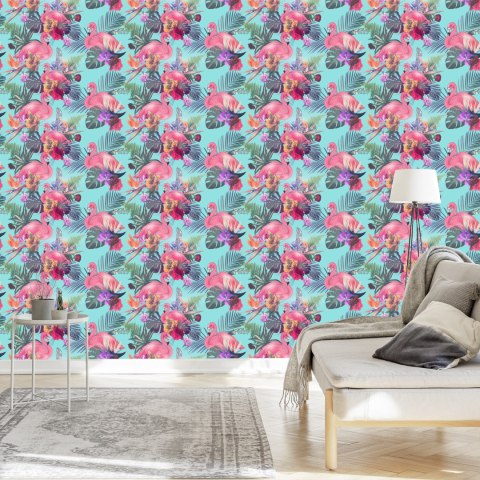 Tapeta Flamingi, Kwiaty, Liście, Natura, Sypialnia