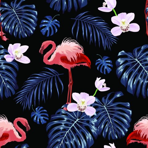 Tapeta We Flamingi Liście Kwiaty Natura, Do Salonu