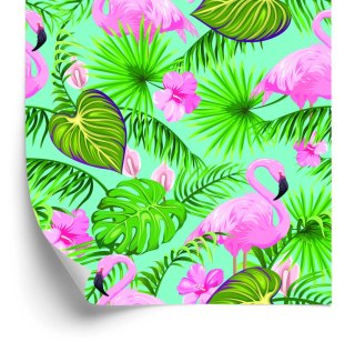Tapeta Flamingi, Kwiaty I Liście Tropikalne