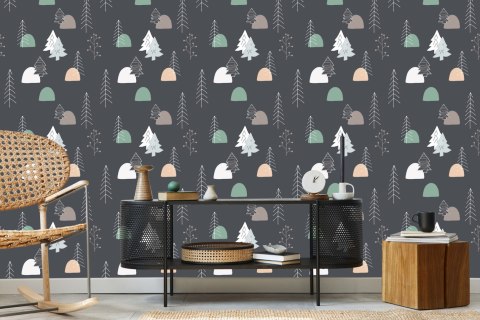 Tapeta Dla Dzieci, Drzewa W Stylu Skandynawskim Tapeta Dla Dzieci, Drzewa W Stylu Skandynawskim
