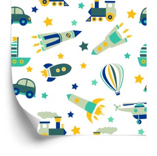 Tapeta Do Pokoju Dziecka Helikoptery, Auta, Balony