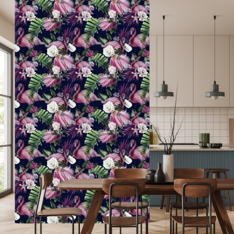 Tapeta Ścienna Do Salonu, Ptaki, Flamingi, Kwiaty Tapeta Ścienna Do Salonu, Ptaki, Flamingi, Kwiaty