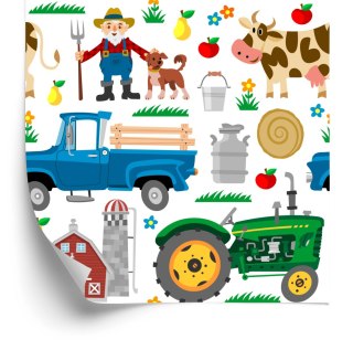 Tapeta Traktory I Zwierzątka Na Farmie