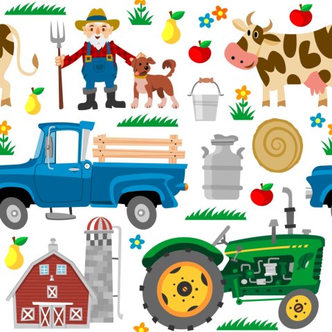 Tapeta Traktory I Zwierzątka Na Farmie