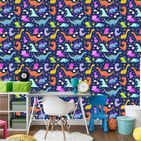 Tapeta Dinozaury Kaktusy Tęcza, Do Pokoju Dziecka Tapeta Dinozaury Kaktusy Tęcza, Do Pokoju Dziecka