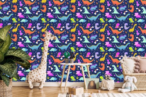 Tapeta Dinozaury Kaktusy Tęcza, Do Pokoju Dziecka Tapeta Dinozaury Kaktusy Tęcza, Do Pokoju Dziecka