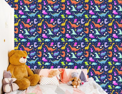 Tapeta Dinozaury Kaktusy Tęcza, Do Pokoju Dziecka Tapeta Dinozaury Kaktusy Tęcza, Do Pokoju Dziecka