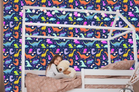 Tapeta Dinozaury Kaktusy Tęcza, Do Pokoju Dziecka Tapeta Dinozaury Kaktusy Tęcza, Do Pokoju Dziecka