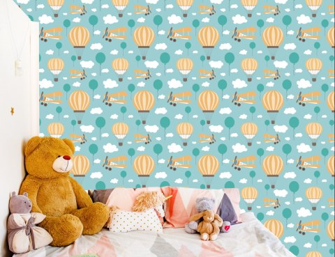 Tapeta Dla Dzieci Balony, Chmurki, Samoloty, Niebo
