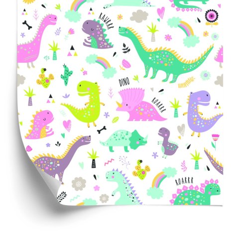 Tapeta Dla Dzieci, Dinozaury Kwiaty Kaktusy Tęcza Tapeta Dla Dzieci, Dinozaury Kwiaty Kaktusy Tęcza