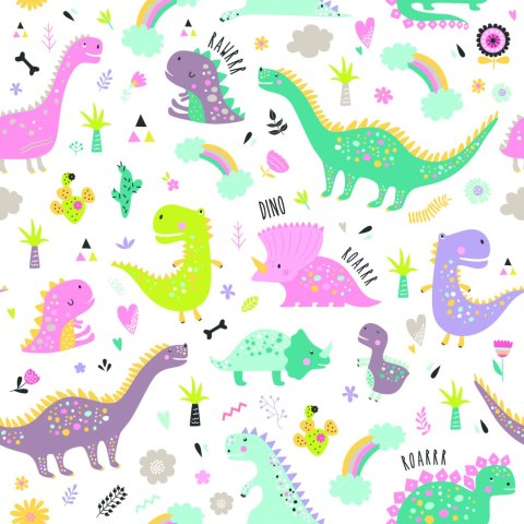 Tapeta Dla Dzieci, Dinozaury Kwiaty Kaktusy Tęcza Tapeta Dla Dzieci, Dinozaury Kwiaty Kaktusy Tęcza