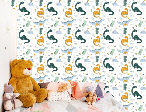 Tapeta Do Pokoju Dziecka Dinozaury, Liście, Kwiaty Tapeta Do Pokoju Dziecka Dinozaury, Liście, Kwiaty