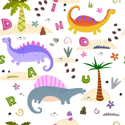 Tapeta Kolorowa Dinozaury Palmy, Do Pokoju Dziecka Tapeta Kolorowa Dinozaury Palmy, Do Pokoju Dziecka