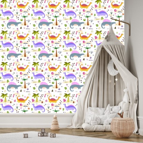 Tapeta Kolorowa Dinozaury Palmy, Do Pokoju Dziecka Tapeta Kolorowa Dinozaury Palmy, Do Pokoju Dziecka