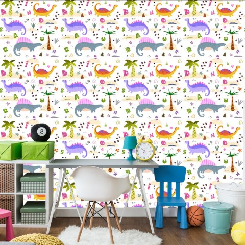 Tapeta Kolorowa Dinozaury Palmy, Do Pokoju Dziecka Tapeta Kolorowa Dinozaury Palmy, Do Pokoju Dziecka