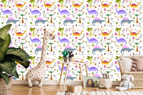 Tapeta Kolorowa Dinozaury Palmy, Do Pokoju Dziecka Tapeta Kolorowa Dinozaury Palmy, Do Pokoju Dziecka