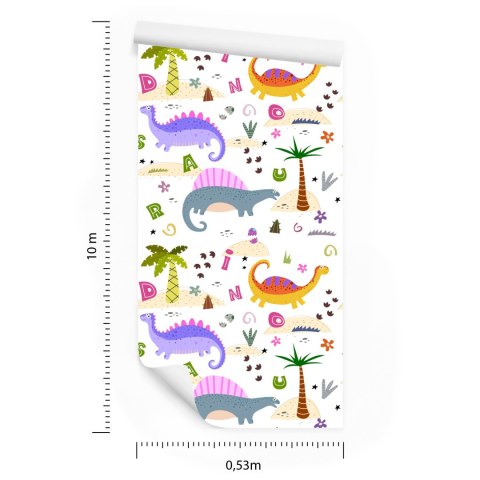 Tapeta Kolorowa Dinozaury Palmy, Do Pokoju Dziecka Tapeta Kolorowa Dinozaury Palmy, Do Pokoju Dziecka