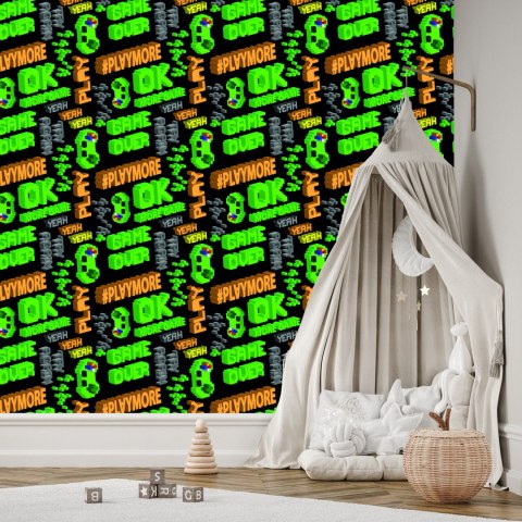Tapeta Młodzieżowa Piksele Kolorowe Napisy Wzór 3D