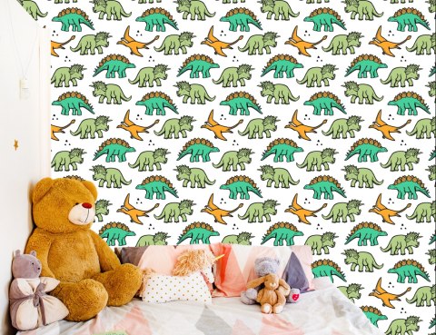 Tapeta W Kolorowe Dinozaury, Dla Dzieci