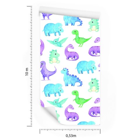 Tapeta W Kolorowe Dinozaury, Do Pokoju Chłopca