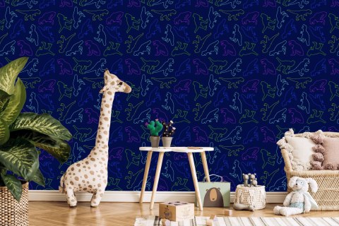 Tapeta W Kolorowe Dinozaury, Do Pokoju Dziecka
