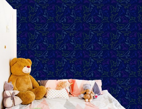 Tapeta W Kolorowe Dinozaury, Do Pokoju Dziecka