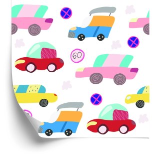 Tapeta Dla Dzieci - Kolorowe Samochodziki W Stylu Skandynawskim