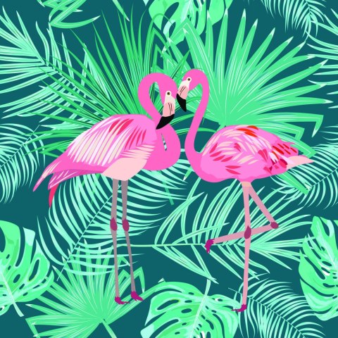 Tapeta Dekoracyjna Flamingi Liście