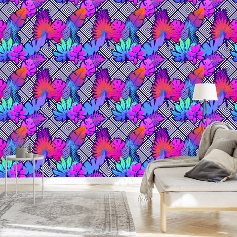 Tapeta Liście Na Wzorach Geometrycznych