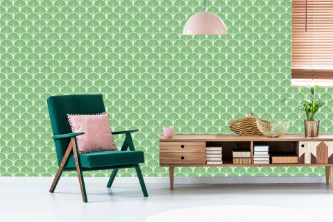 Tapeta Retro - Geometryczne Liście Dekoracyjne