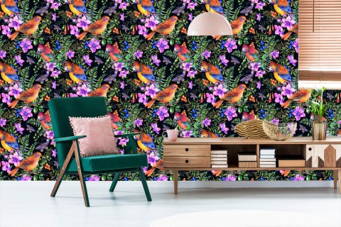 Tapeta - Piękne Kolorowe Ptaki I Motyle