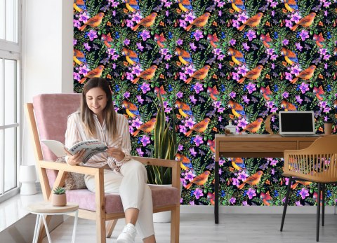 Tapeta - Piękne Kolorowe Ptaki I Motyle