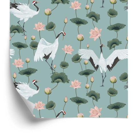 Tapeta - Piękne Żurawie I Kwiaty