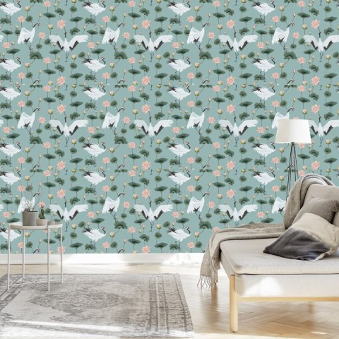 Tapeta - Piękne Żurawie I Kwiaty