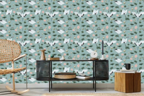 Tapeta - Piękne Żurawie I Kwiaty