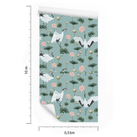 Tapeta - Piękne Żurawie I Kwiaty