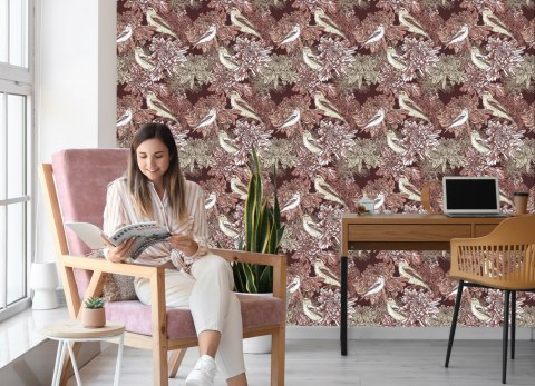 Tapeta - Ptaki Wśród Kwiatów