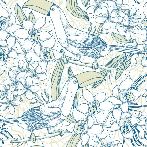 Tapeta - Tukany I Kwiaty