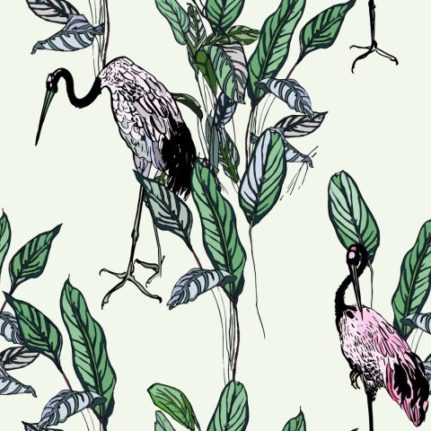 Tapeta - Żurawie I Liście